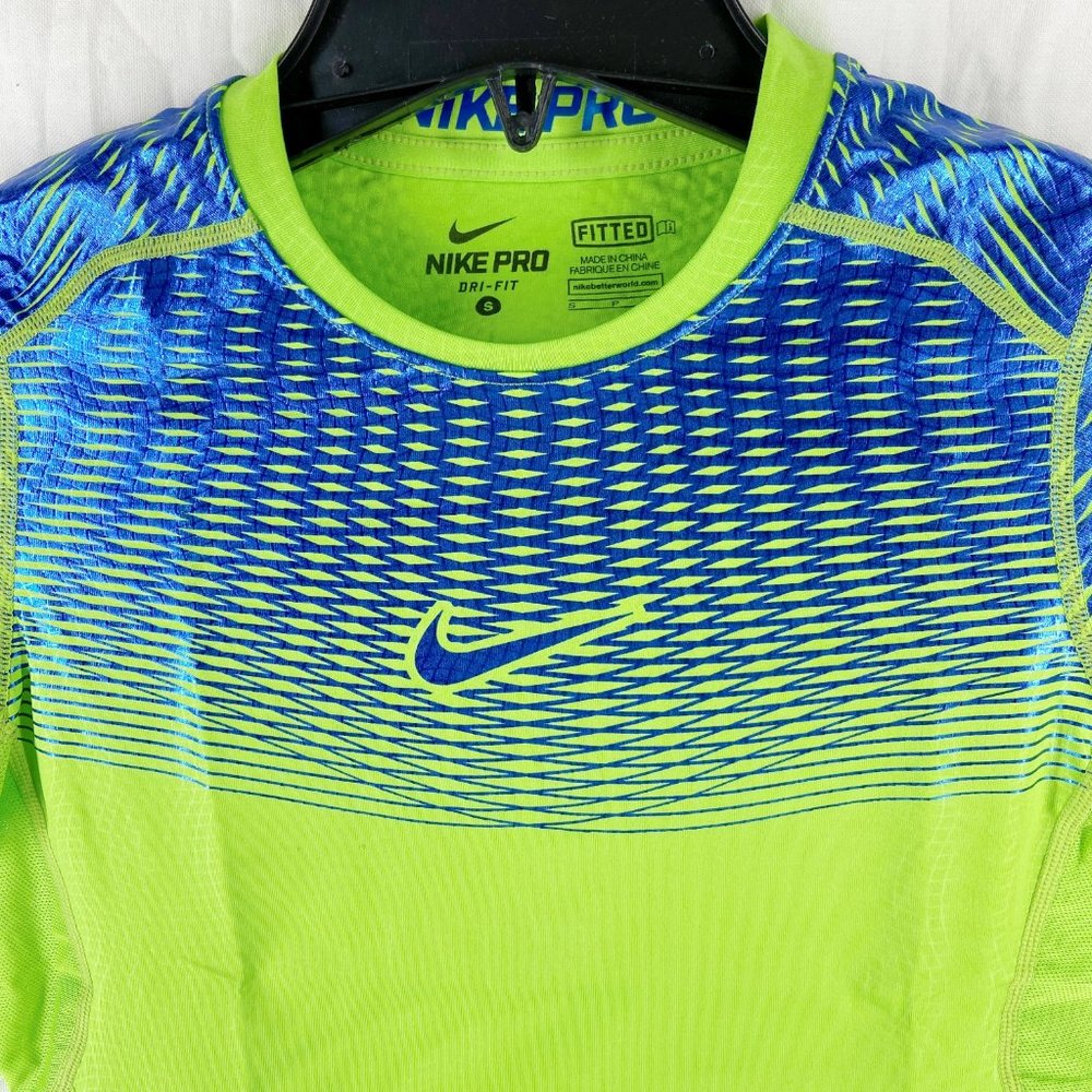 Nike Pro Dri-Fit Boys Neon Yellow Green Fitted Training T-Shirt Size S - Picture 9 of 10